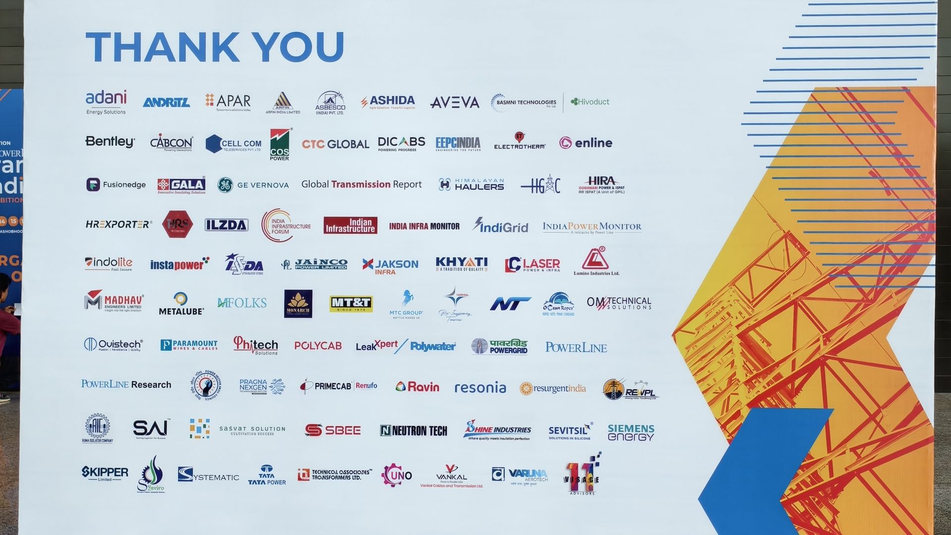 Exhibitor directory wall listing 100+ power and infrastructure companies at TransTech India 2026