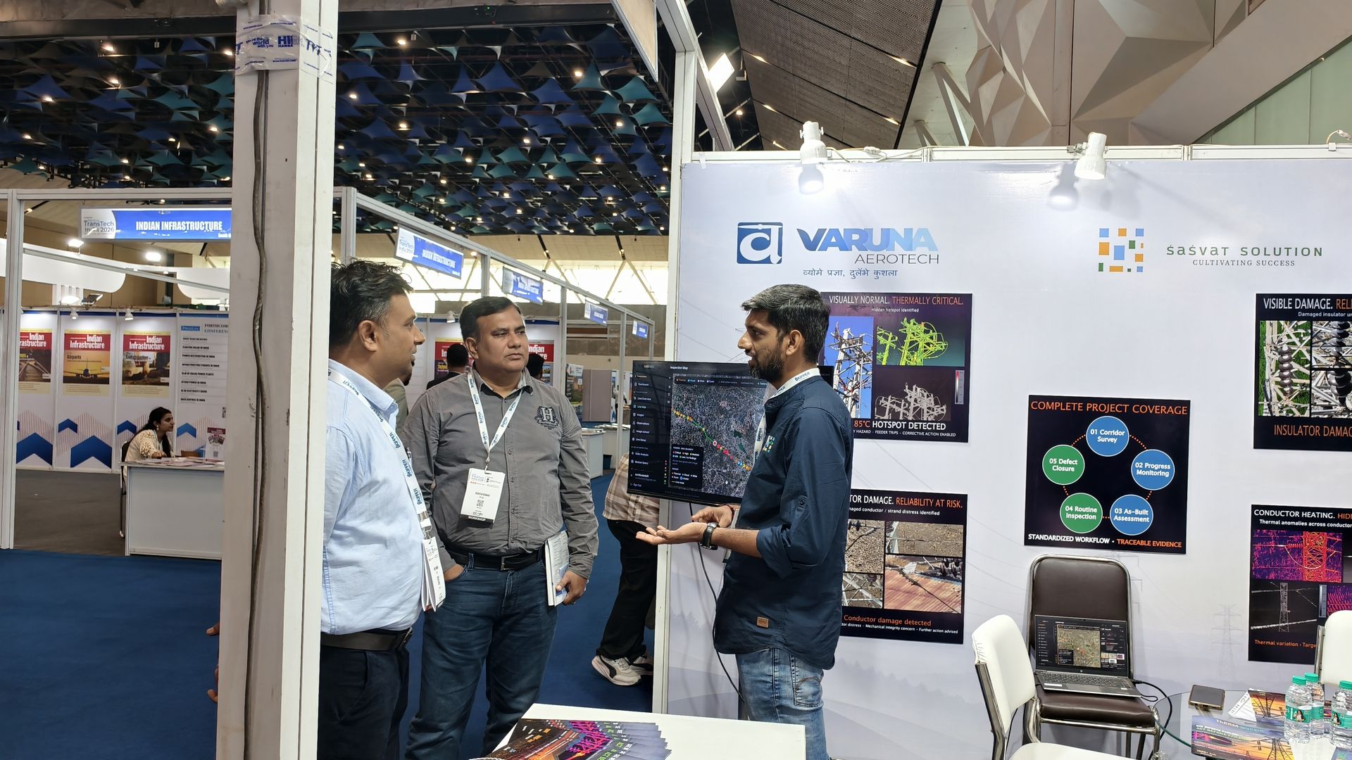 Live demonstration of the inspection dashboard on screen at Varuna Aerotech’s TransTech India 2026 booth