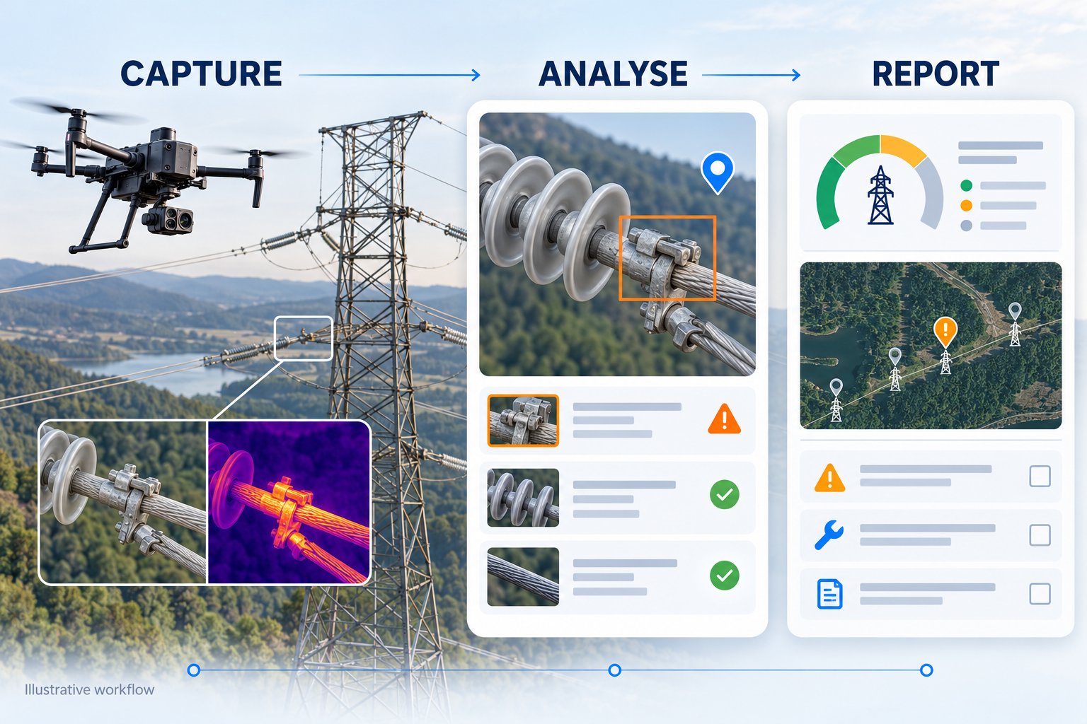 Drone inspection workflow: capture, analyse, report